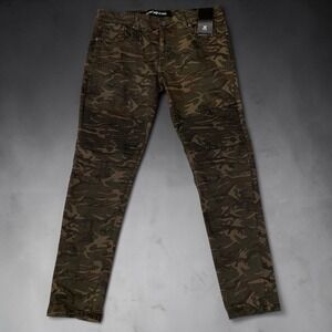 XRAY Jeans Olive Camo Moto Skinny Jeans Men's 34x32 Stretch Biker Pants NWT